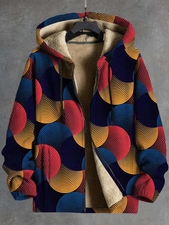 Men's geometry pattern long sleeve hooded zipper casual jacket front view