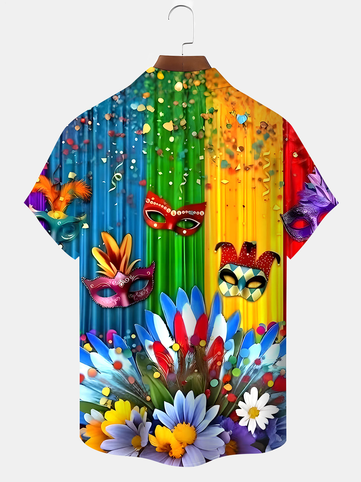 Mask Floral Men's Pocket Short Sleeve Shirts