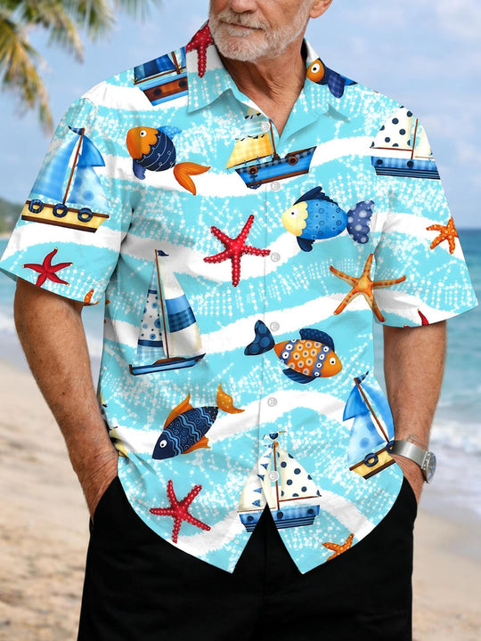 men's Hawaiian shirt front view tropical beach vacation