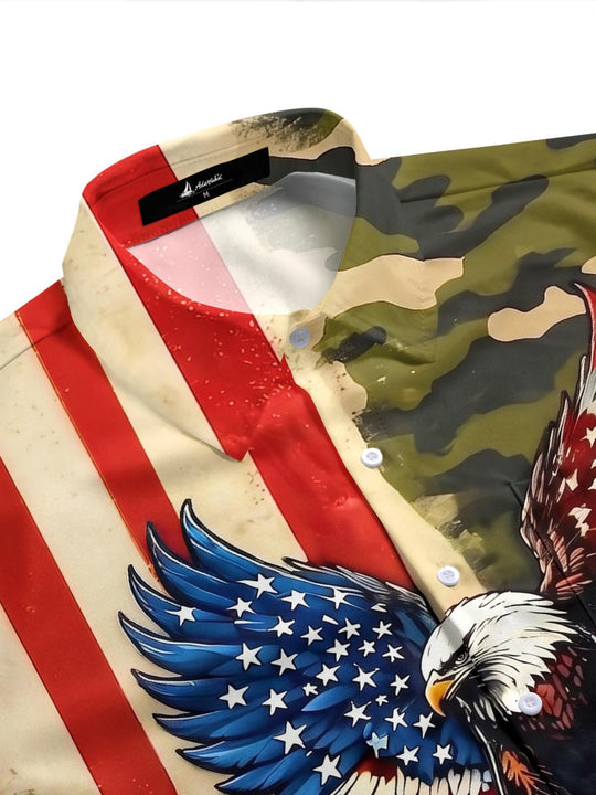 USA 250th Anniversary Camo Eagle Independence Day Men's Pocket Short Sleeve Shirts