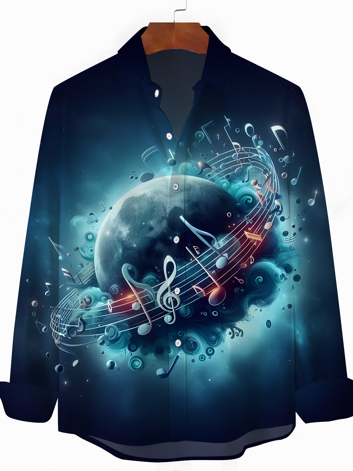 Note Universe Planet print Men's Pocket Long Sleeve Shirts