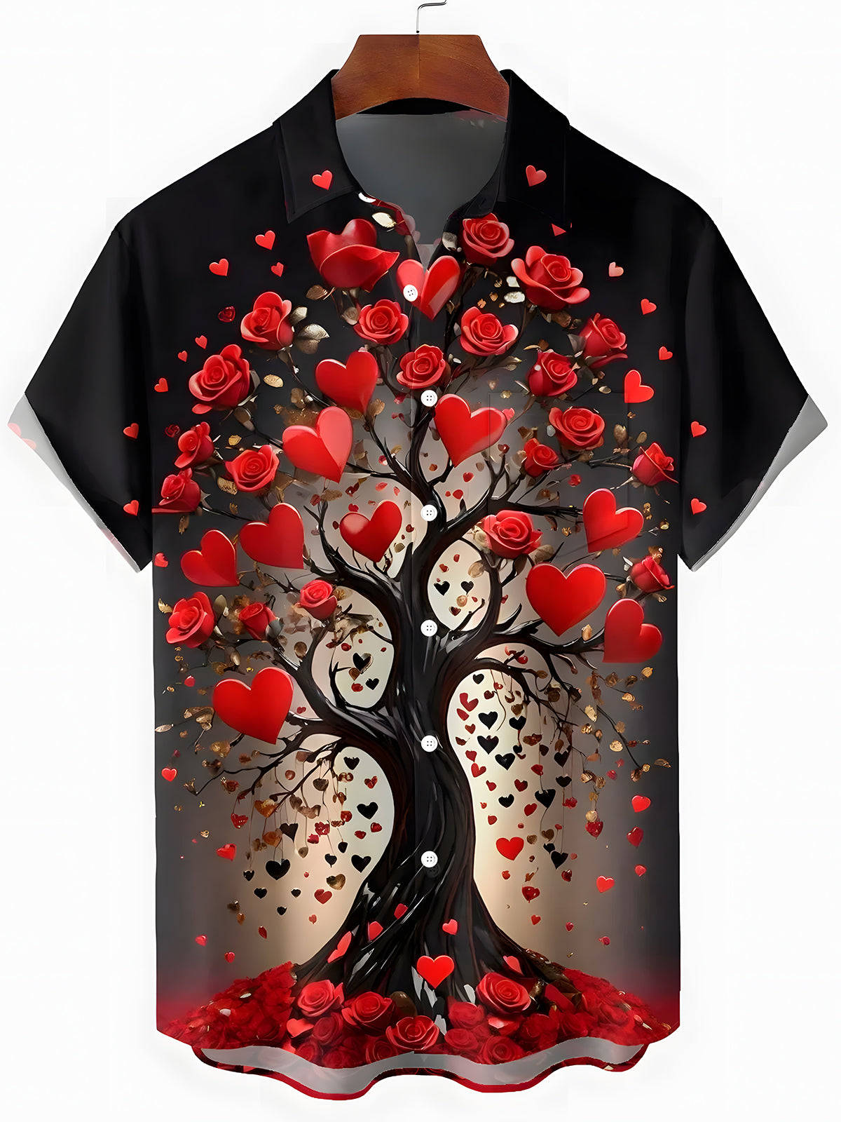 Valentine's Day Love Tree Print Men's Pocket Short Sleeve Shirts