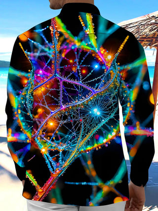 Men's abstract colorful neural glowing veins long sleeve shirt back view