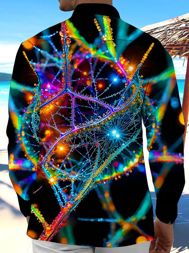 Men's abstract colorful neural glowing veins long sleeve shirt back view