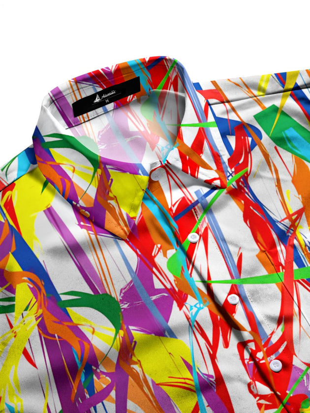 Abstract Line Print Men's Pocket Short Sleeve Shirts