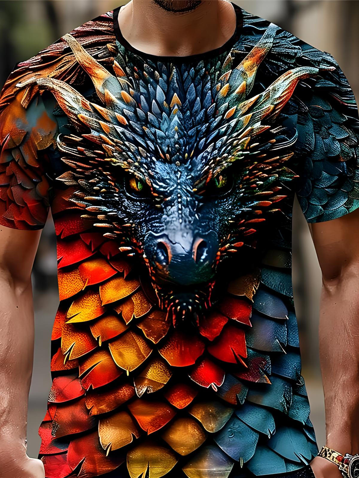 Dragon Round Neck Short Sleeve Men's T-shirt