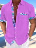 Floral Short Sleeve Men's Shirts With Pocket