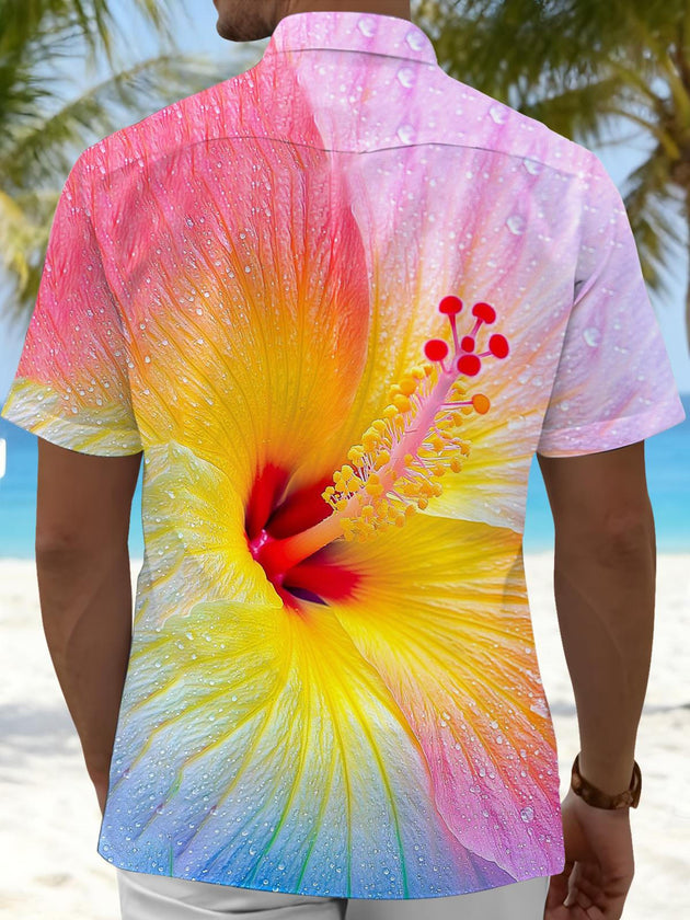 Men's flower print short sleeve shirt back view