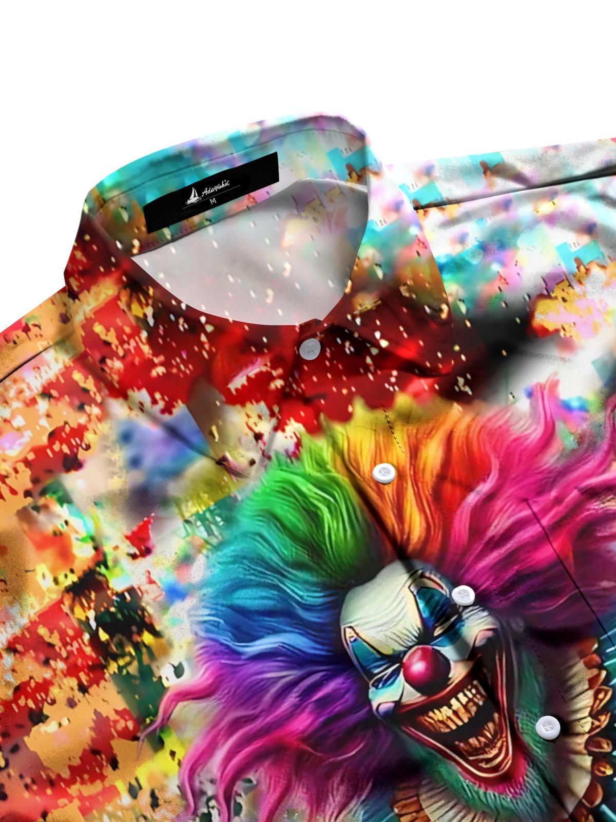 Clown Motorcycle Print Men's Pocket Long Sleeve Shirts