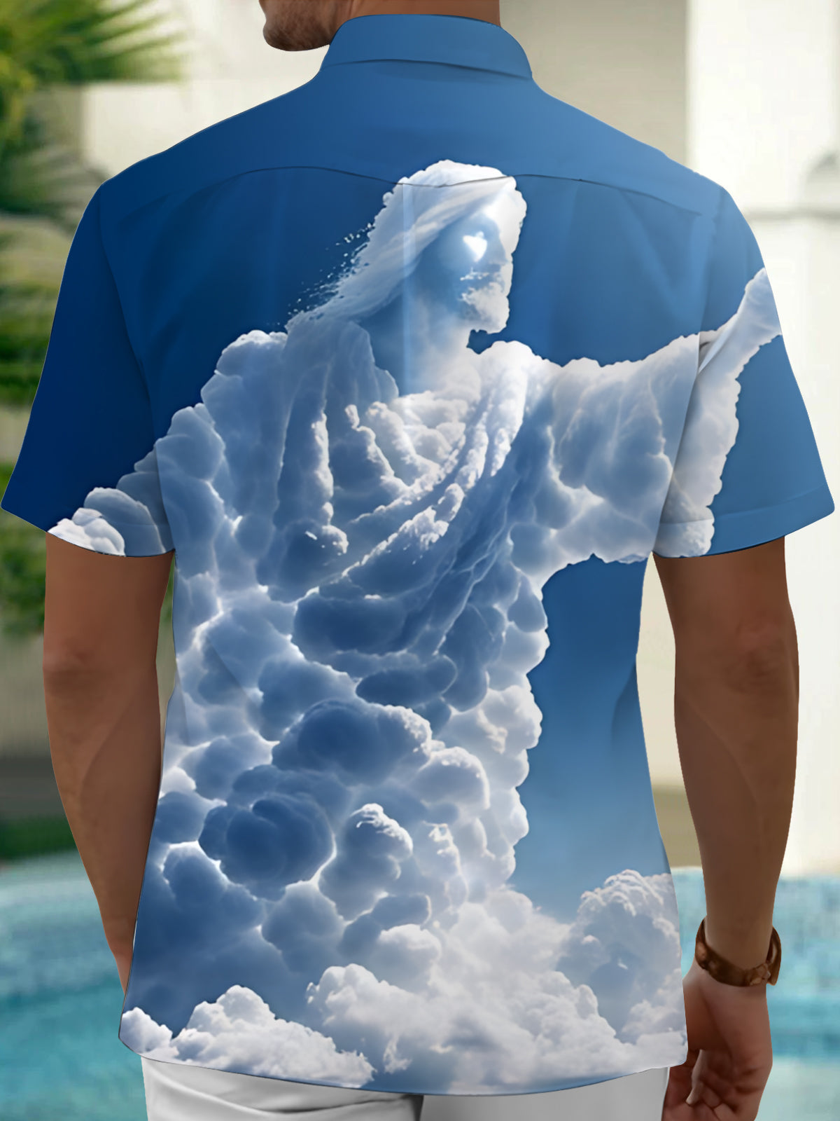 Jesus Cloud Flower Art Print Men's Pocket Short Sleeve Shirts