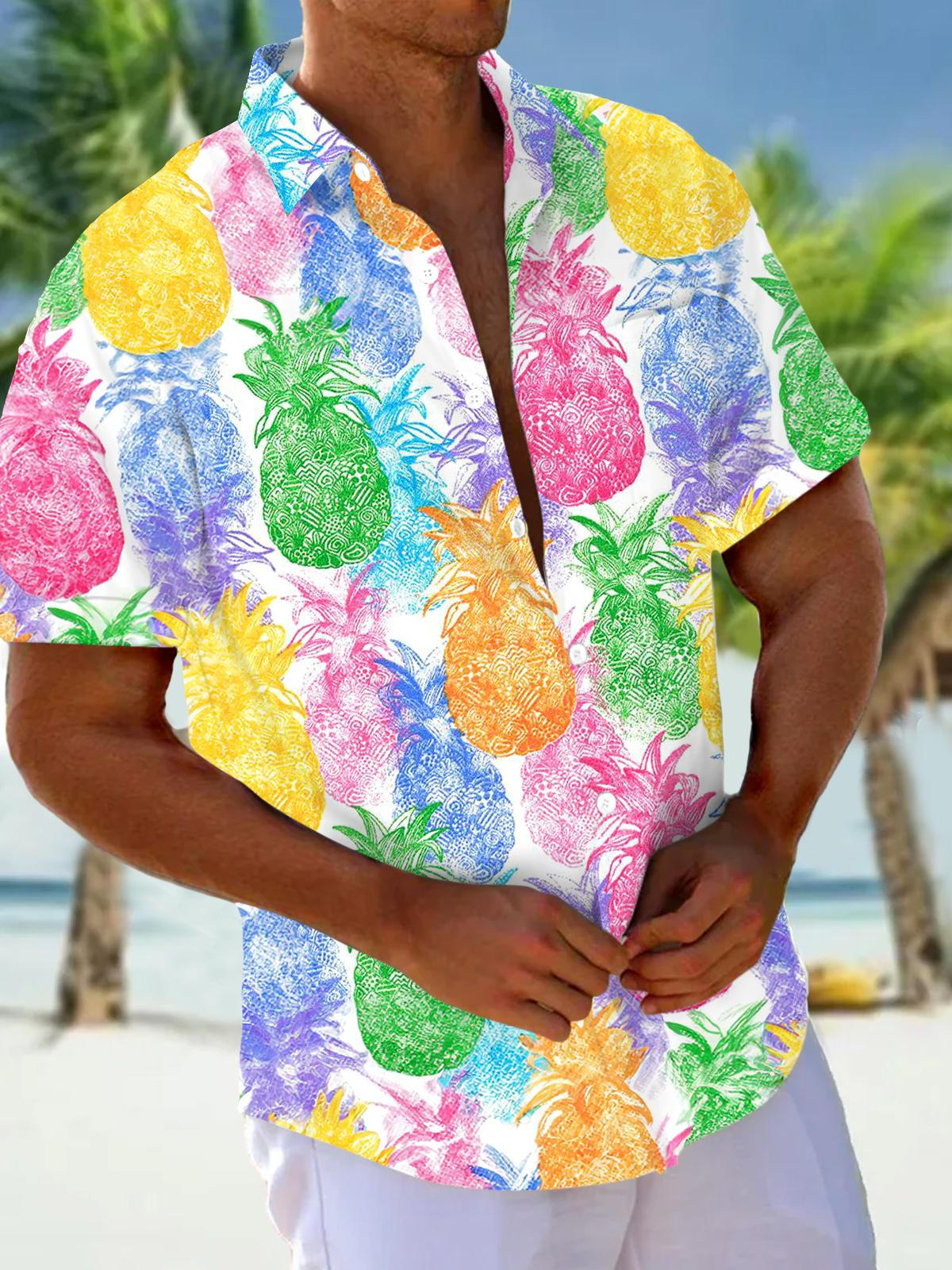 Pineapple Print Men's Pocket Short Sleeve Shirts