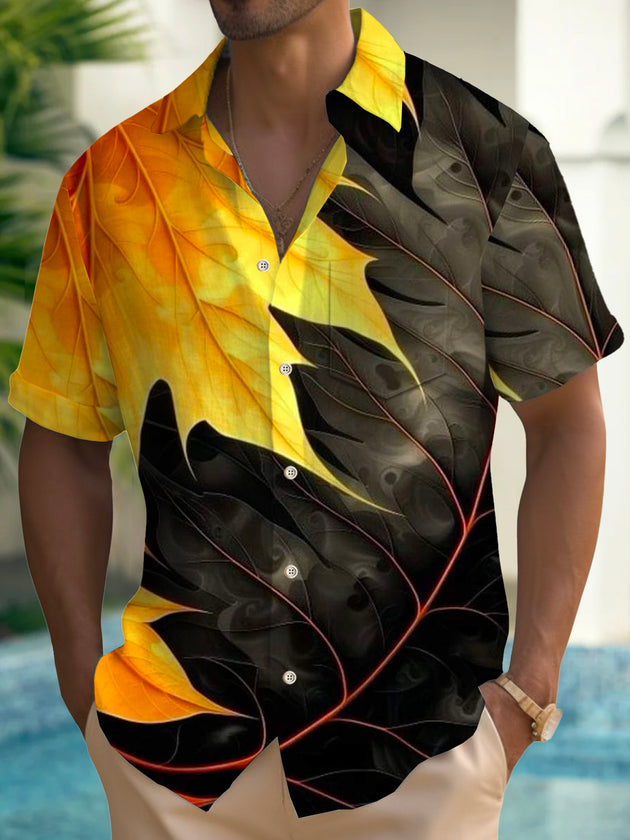 Men's retro Hawaiian short sleeve casual shirt with pocket front view for tropical beach vacation