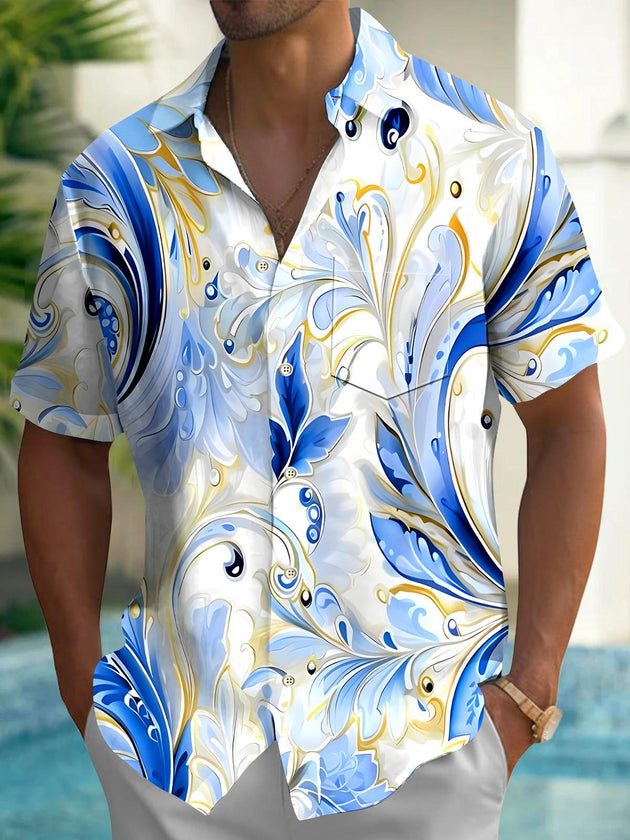 Men's abstract print short sleeve shirt front view