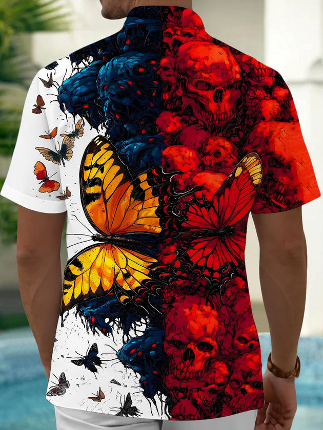 Men's butterfly skeleton print half sleeve shirt side view