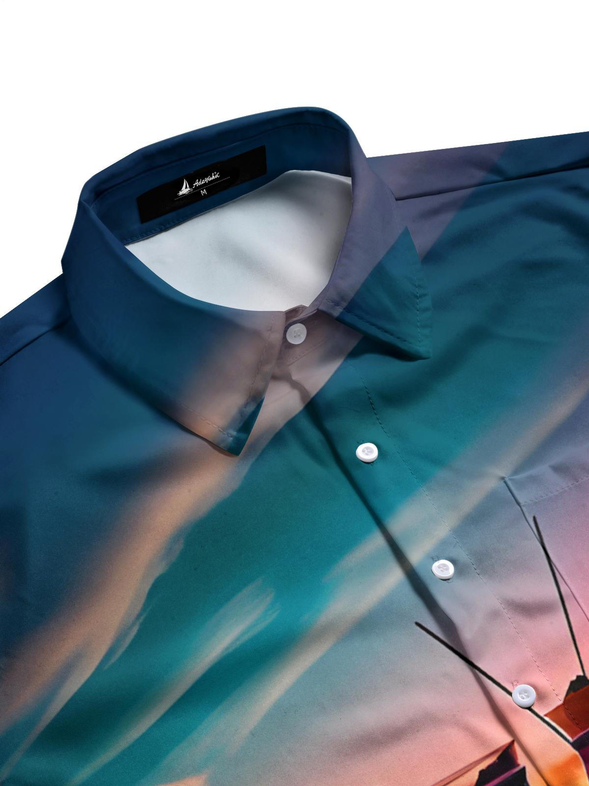 Beach Cocktail Print Men's Pocket Short Sleeve Shirts