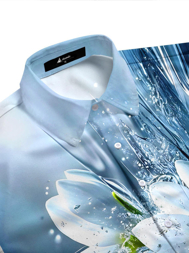 Art Floral Narcissus And Water Splashes Men's Pocket Short Sleeve Shirts