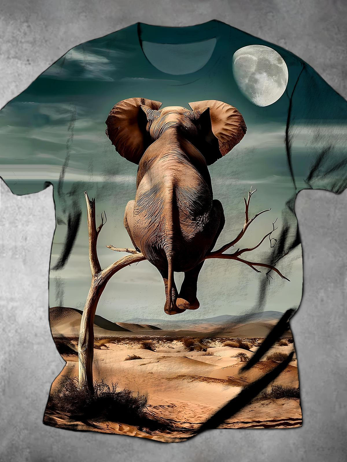 Elephant Round Neck Short Sleeve Men's T-shirt