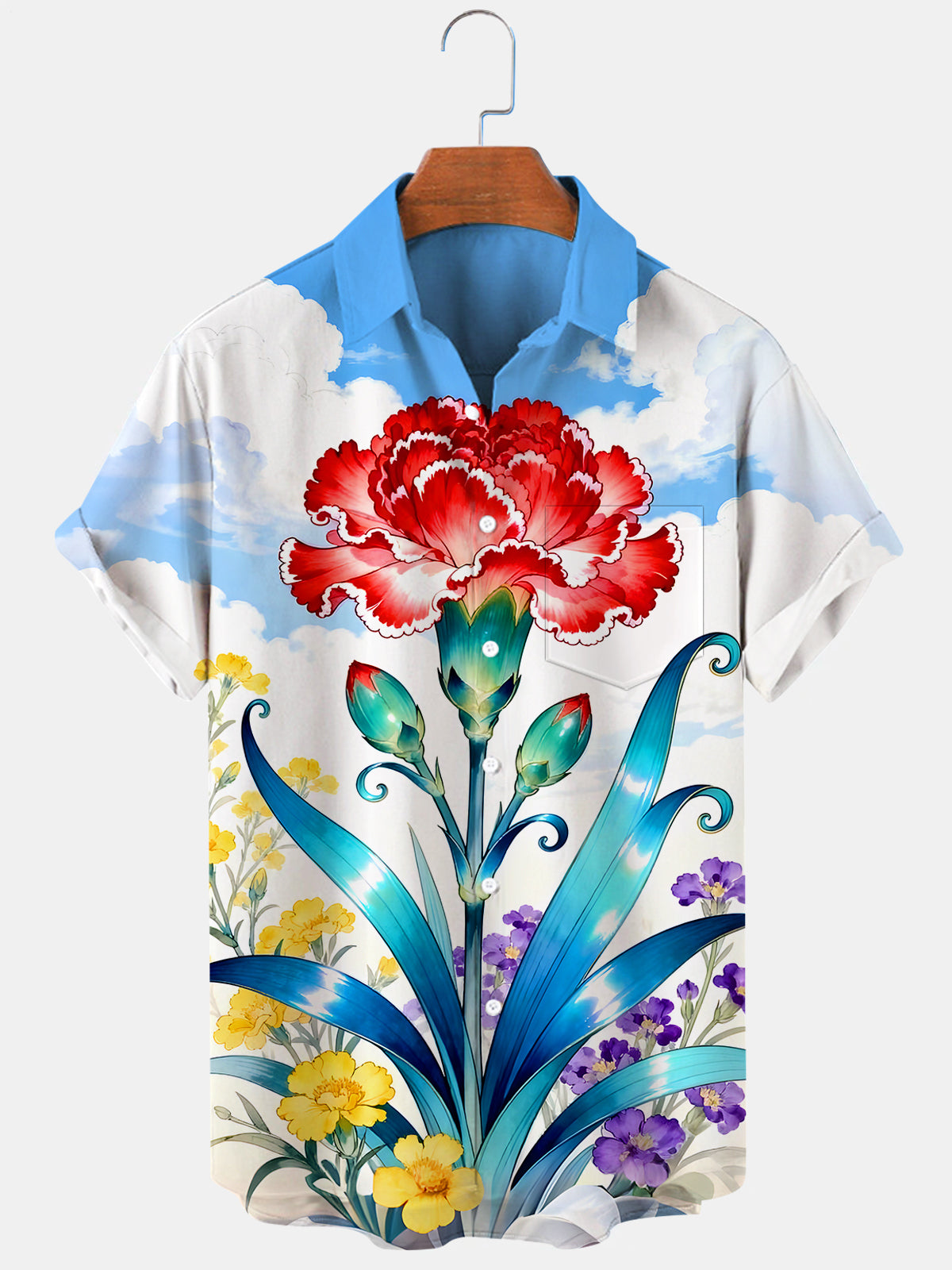 Floral Men's Pocket Short Sleeve Shirts