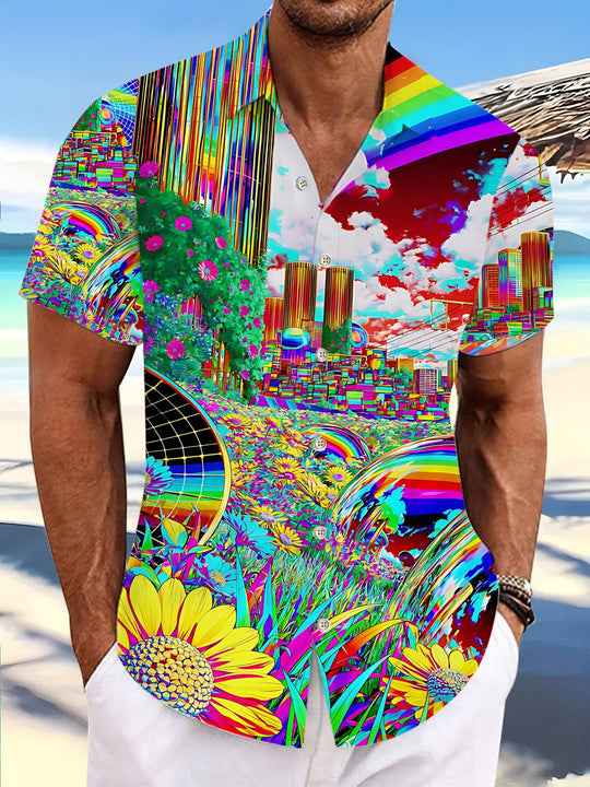 Abstract Art Print Men's Pocket Short Sleeve Shirts