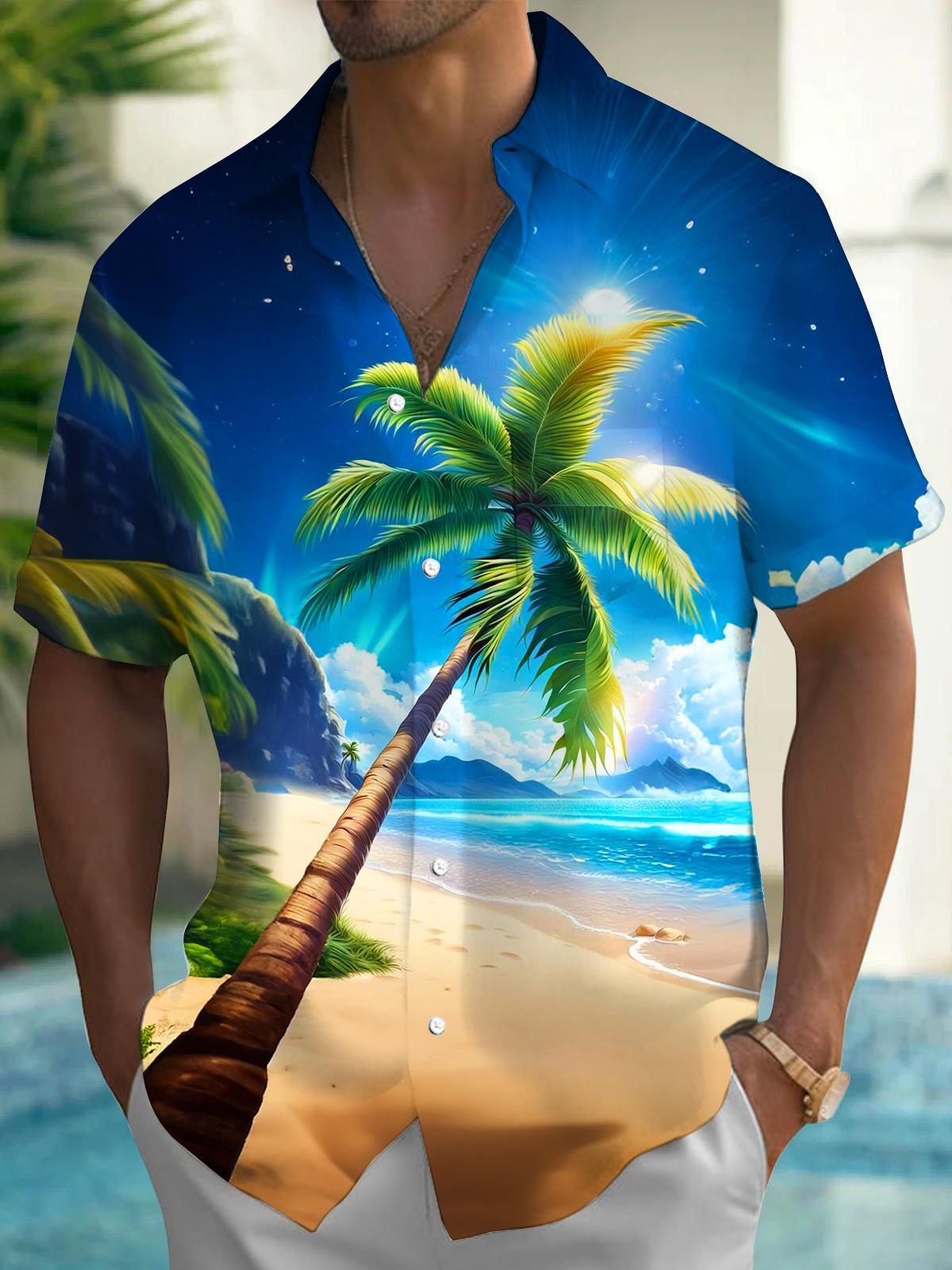 Coconut Tree Men's Pocket Short Sleeve Shirts