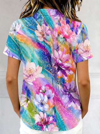 Art Gilding Watercolor Floral Women's Short Sleeve Shirts