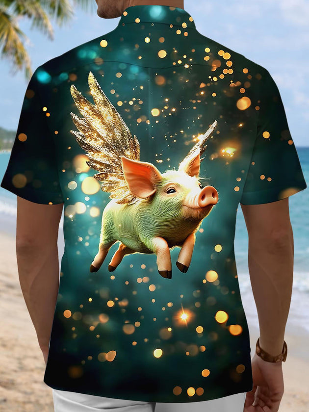 Men's funny pig pocket short sleeve shirt back view