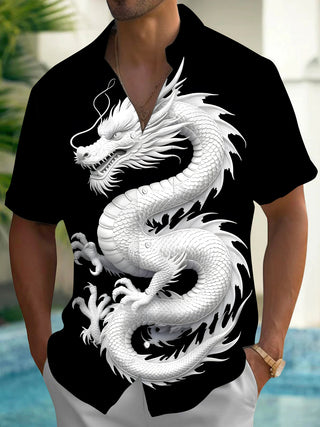 Men's dragon pattern short sleeve shirt flat lay