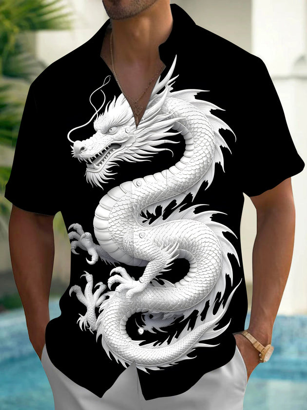 Men's dragon pattern short sleeve shirt flat lay