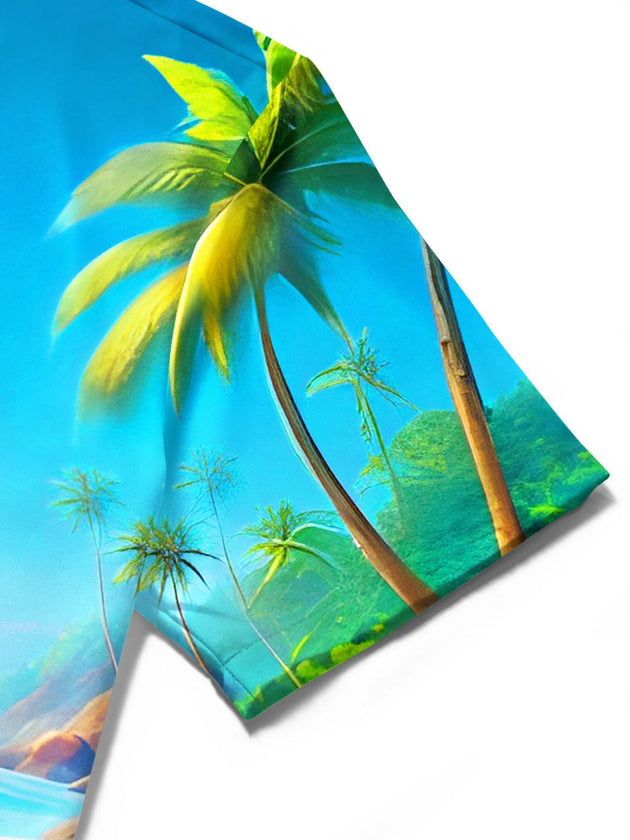 Men's Hawaiian Short Sleeve Shirt Pocket Detail Close-Up