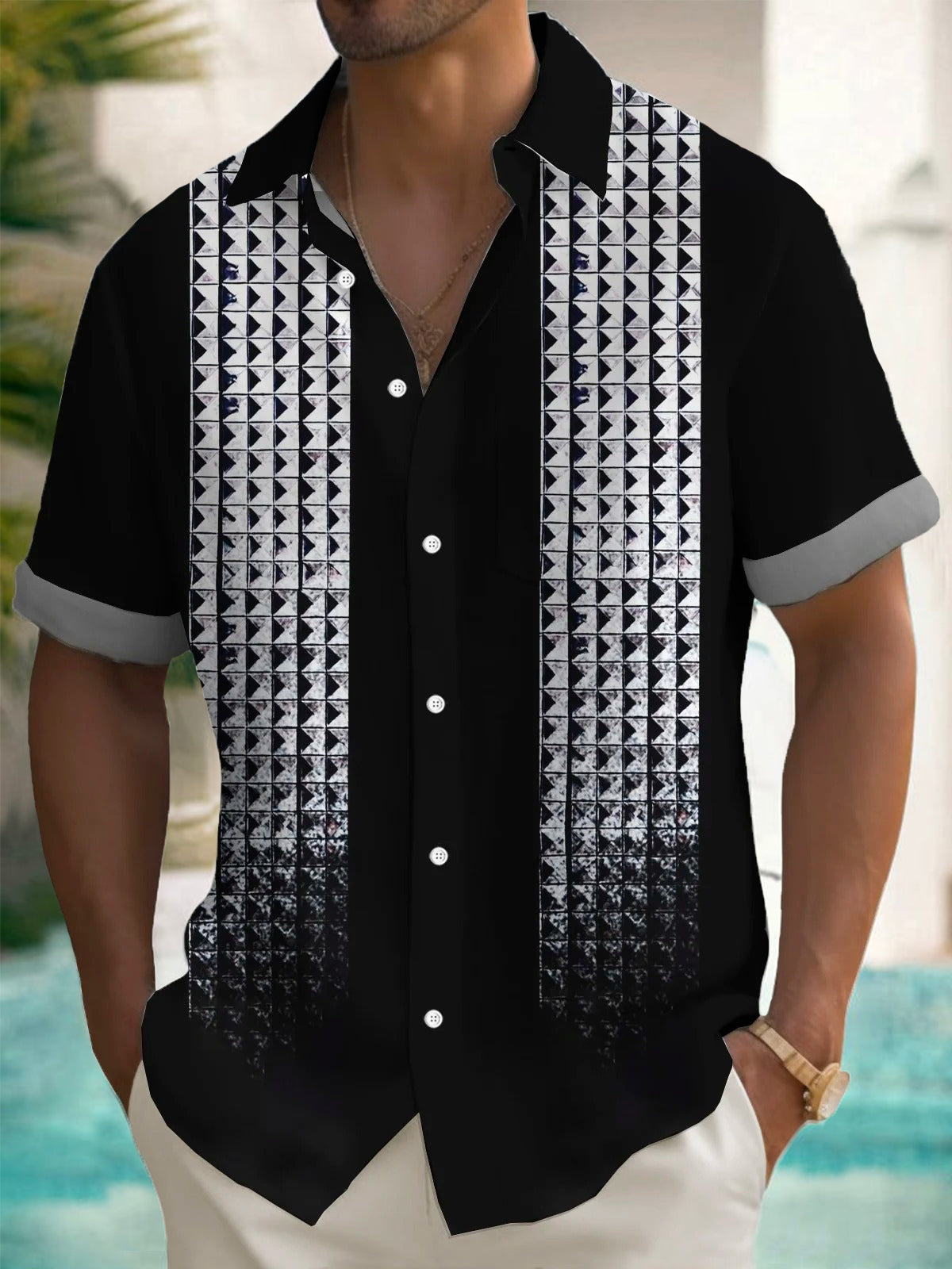 Geometric Print Men's Pocket Short Sleeve Shirts