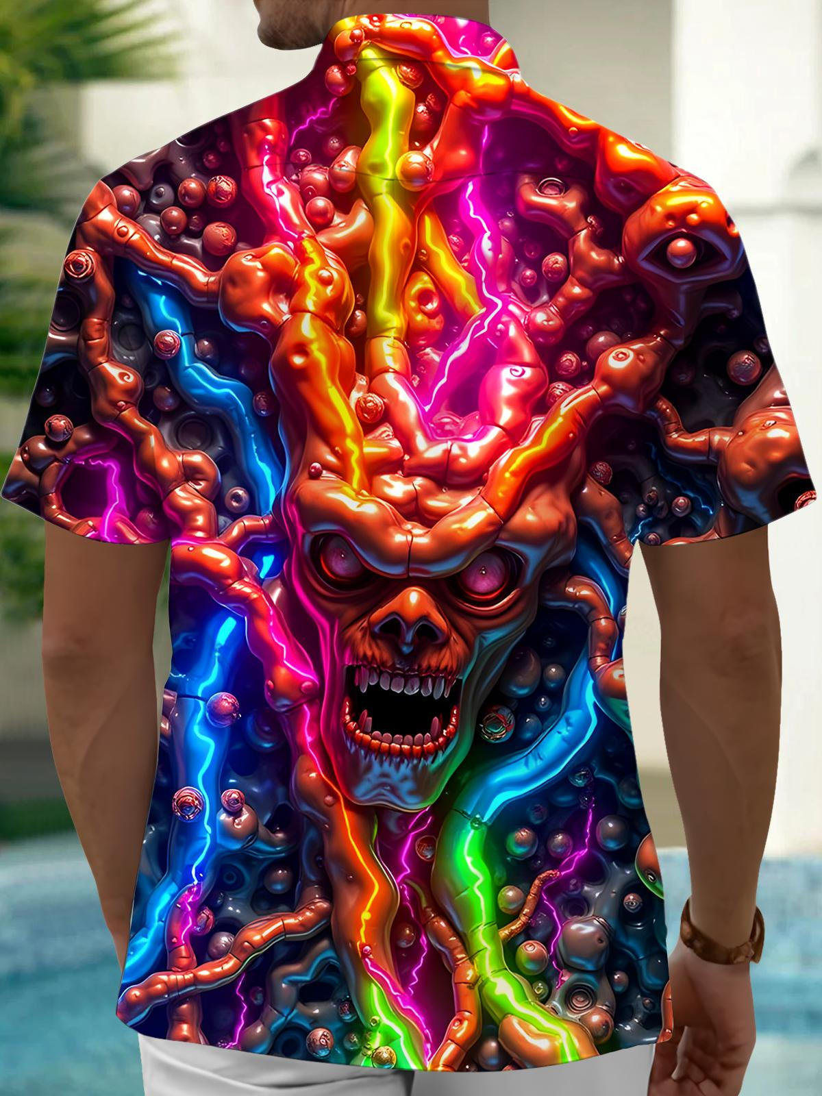 Skull Face Men's Pocket Short Sleeve Shirts