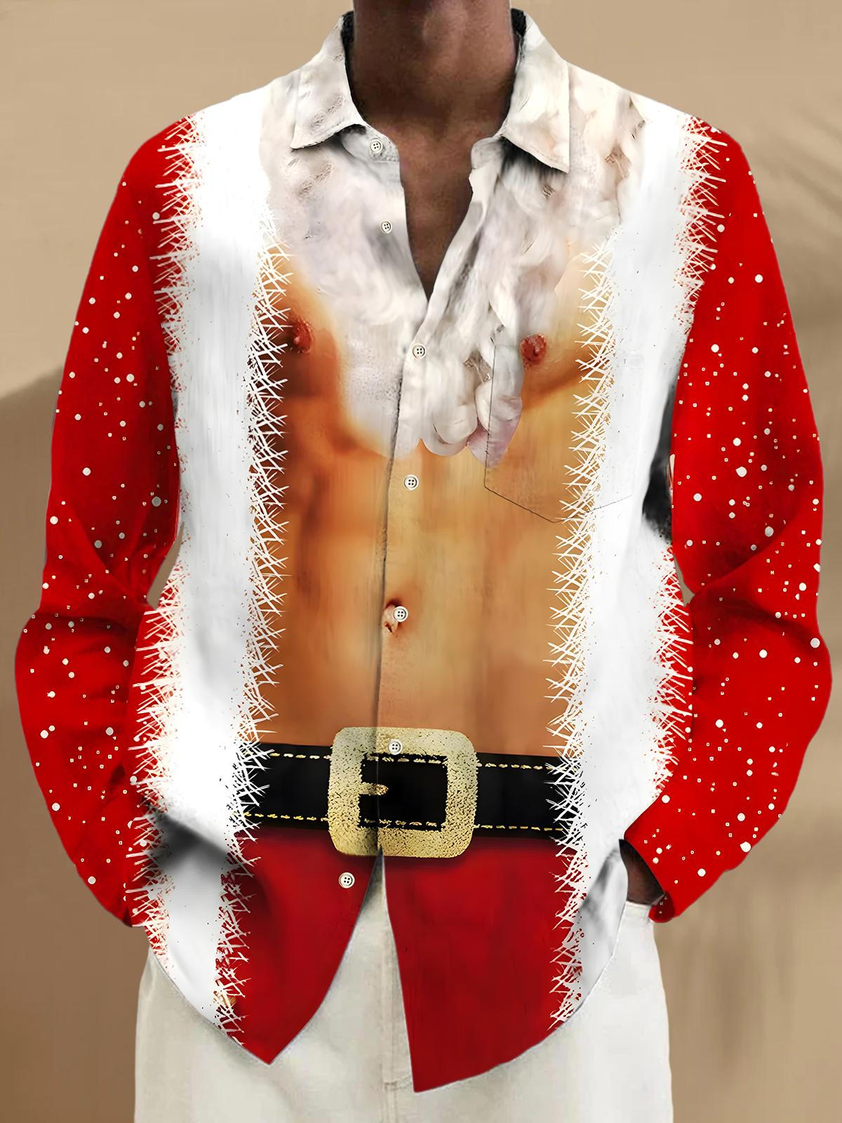 Funny Christmas Costume Men's Pocket Long Sleeve Shirts