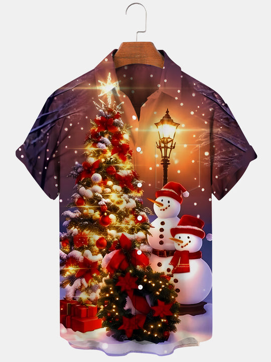 Men's red solid Christmas pocket short sleeve shirt front view for holiday party