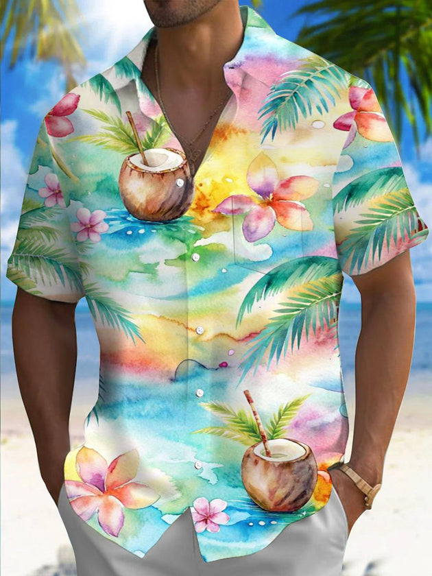 men's Hawaiian shirt front view tropical beach vacation