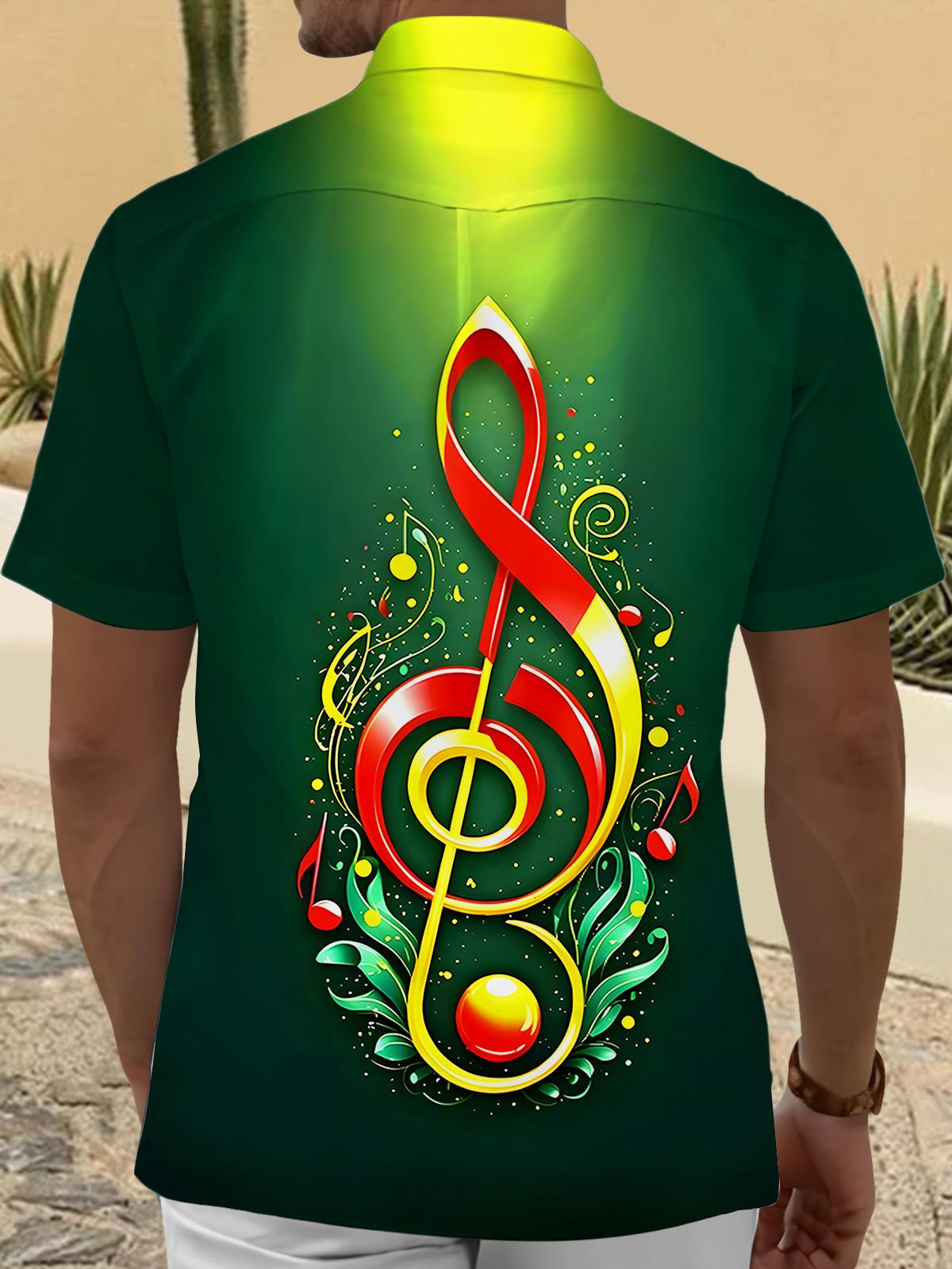 Christmas Musical Note Men's Pocket Short Sleeve Shirts