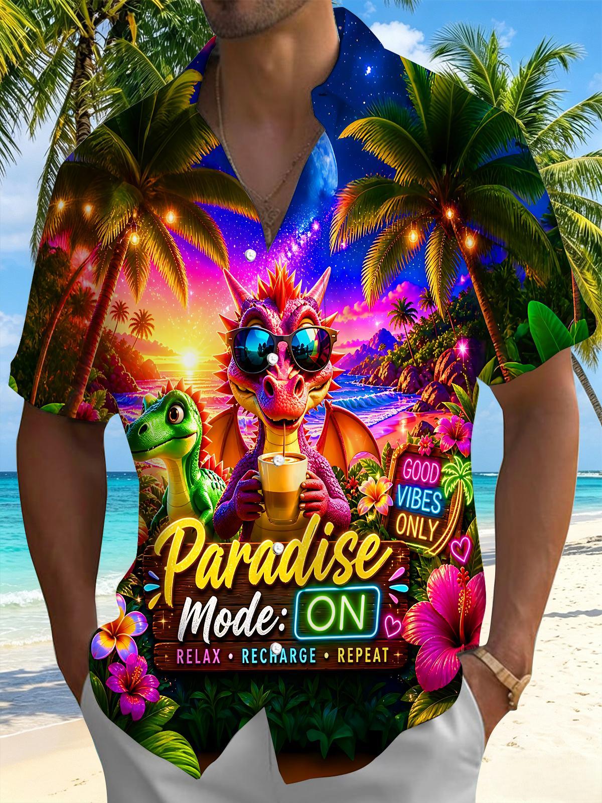 Vacation Tropical Dinosaur Party Hawaiian Men's Pocket Short Sleeve Shirts