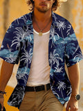 Hawaiian Palm Tree Print Men's Pocket Short Sleeve Shirts