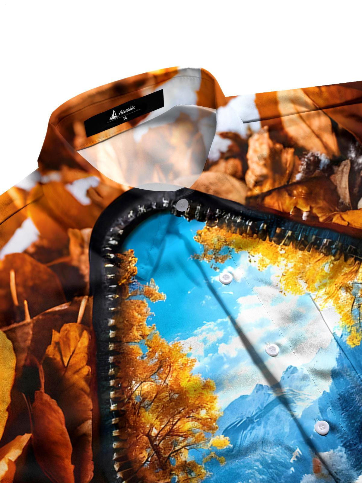 Autumn Winter Leaf Men's Pocket Short Sleeve Shirts