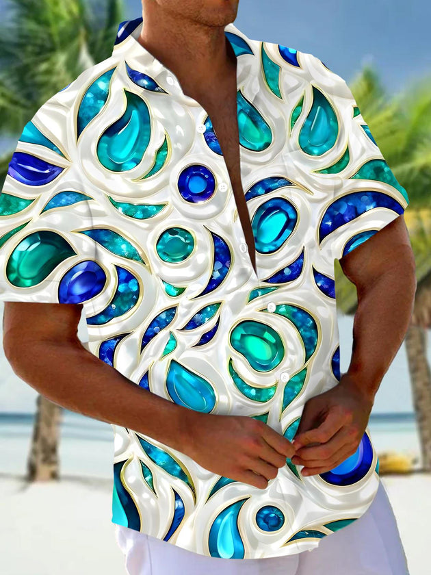 Men's short sleeve Hawaiian shirt front view for tropical beach vacation