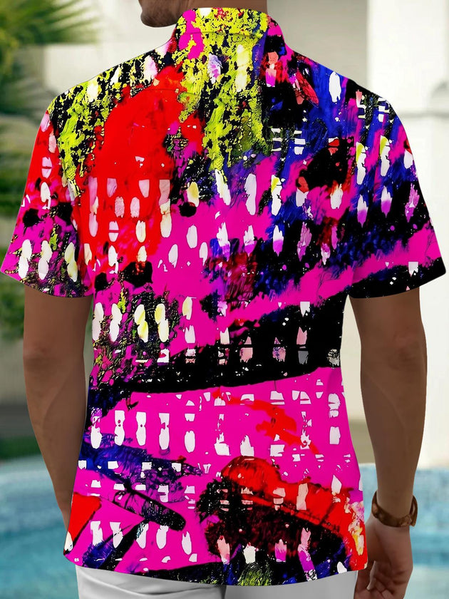 Colorful Abstract Splatter Tie-Dye Men's Pocket Short Sleeve Shirts