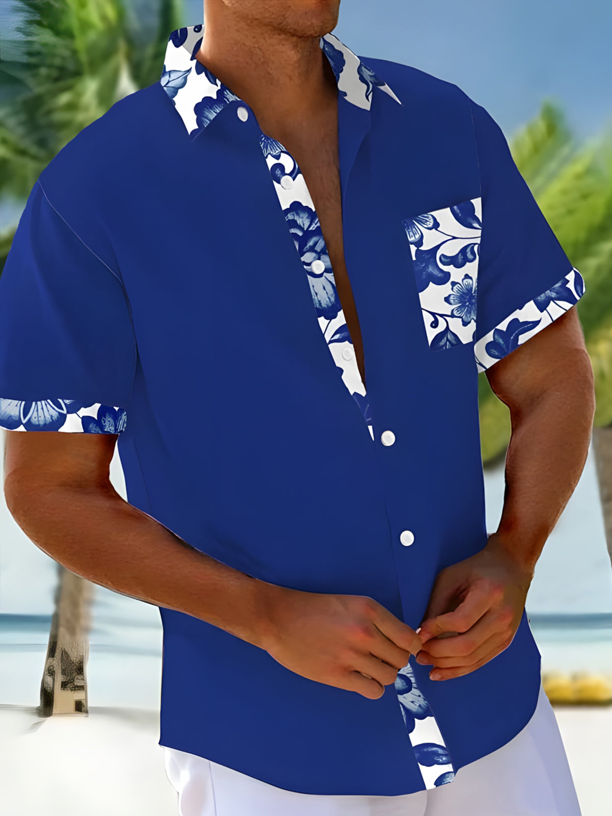 Floral Men's Pocket Short Sleeve Shirts