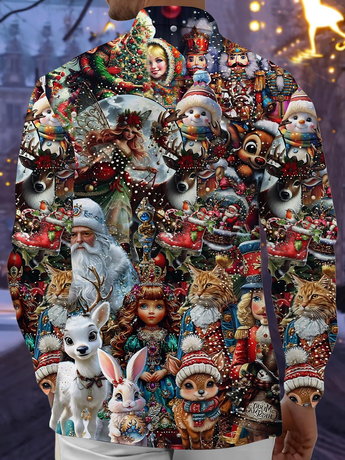 Christmas Print Men's Pocket Long Sleeve Shirts