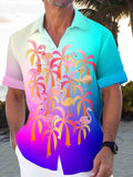 Hawaiian Coconut Tree Flamingo Gradient Print Men's Pocket Short Sleeve Shirts