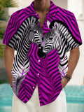 Zebra Stripe Print Short Sleeve Men's Shirts With Pocket