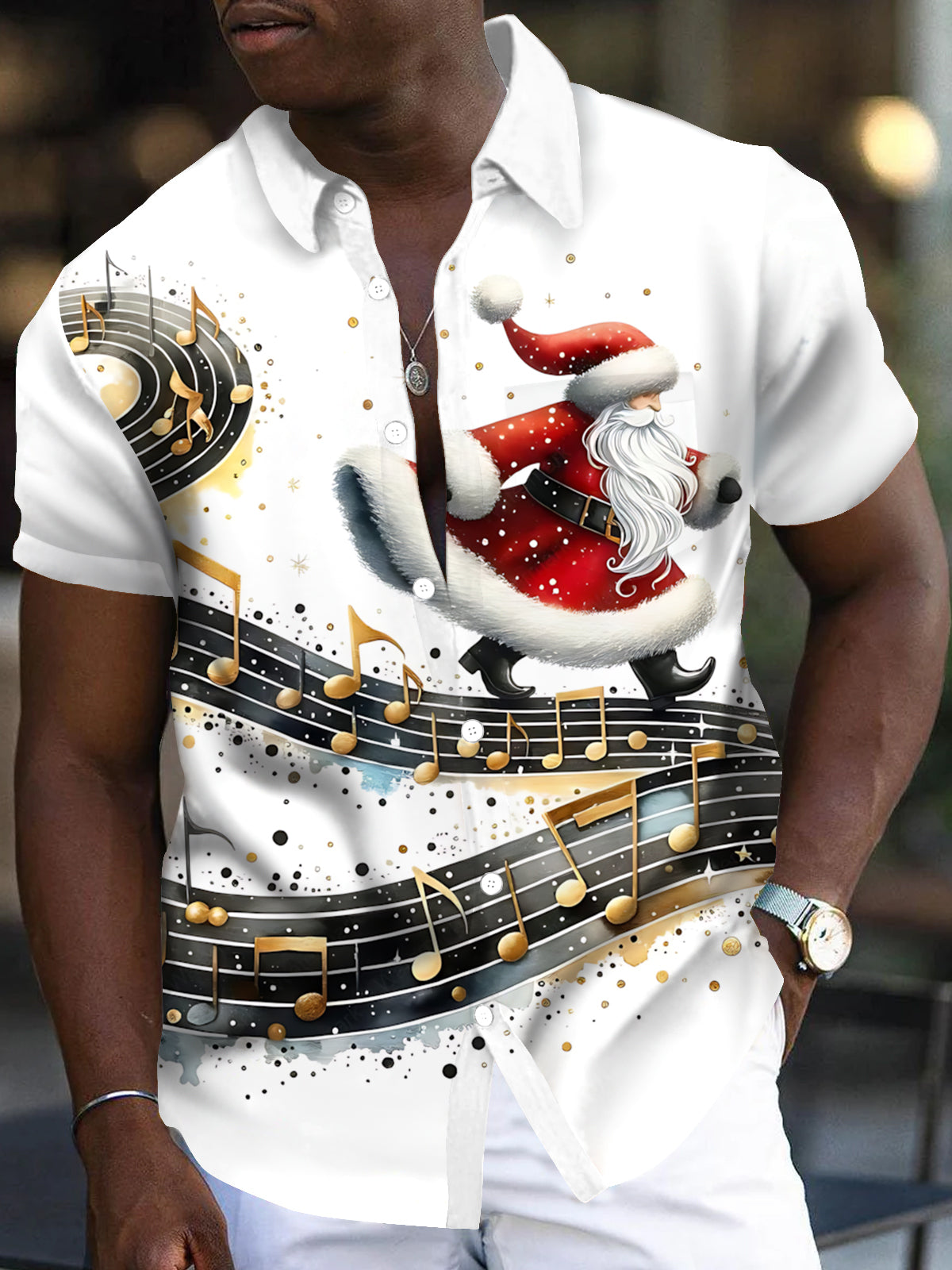 Christmas Santa Claus Note Print Men's Pocket Short Sleeve Shirts