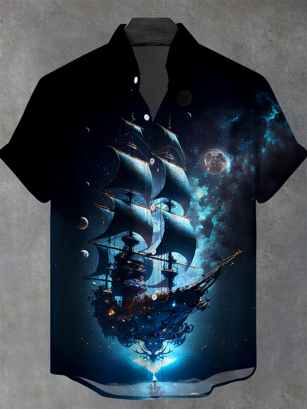 men's short sleeve stand collar shirt front view