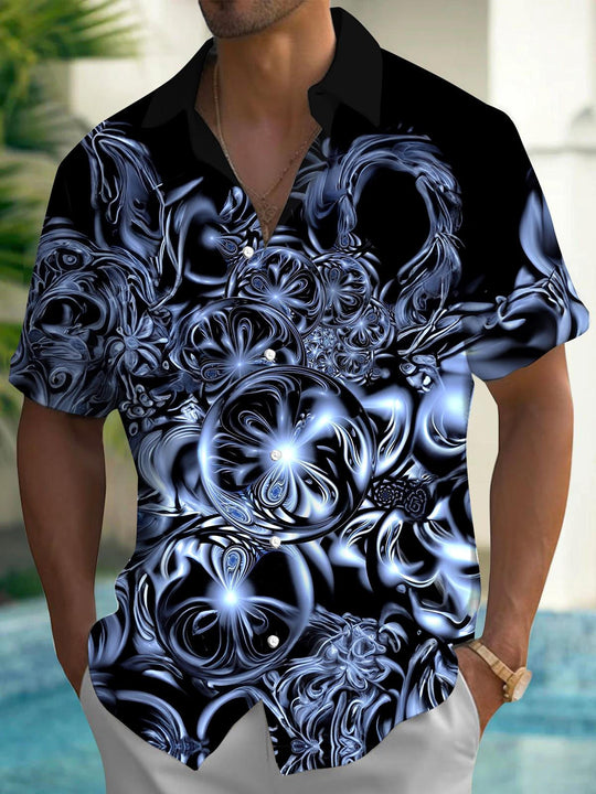 Men's abstract print short sleeve pocket shirt front view