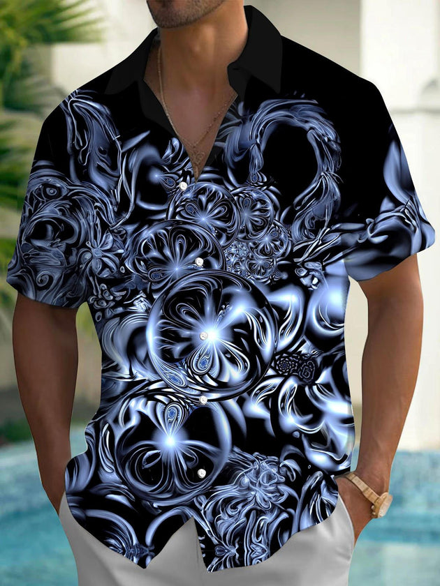 Men's abstract print short sleeve pocket shirt front view
