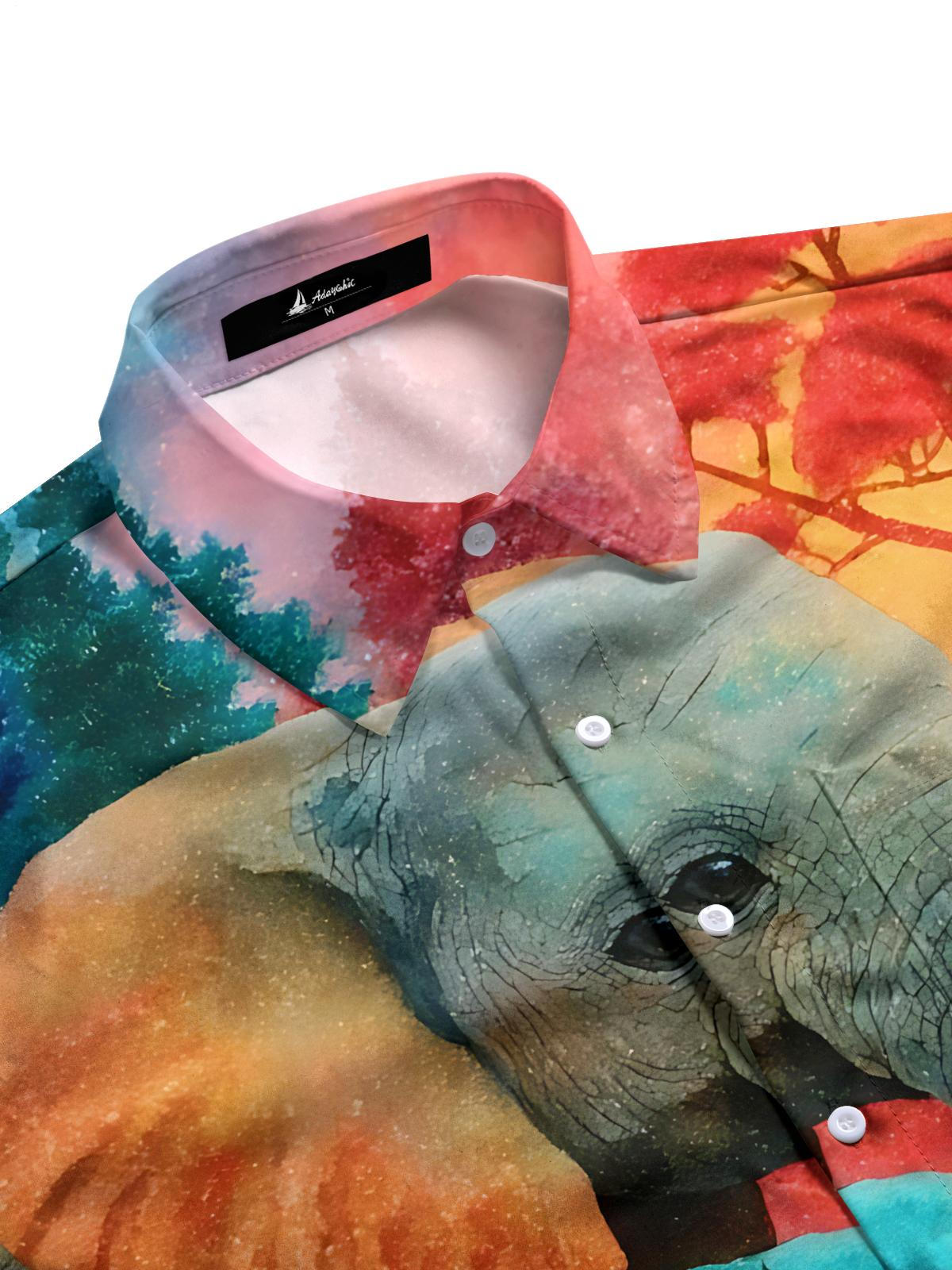 Elephant Print Men's Pocket Short Sleeve Shirts