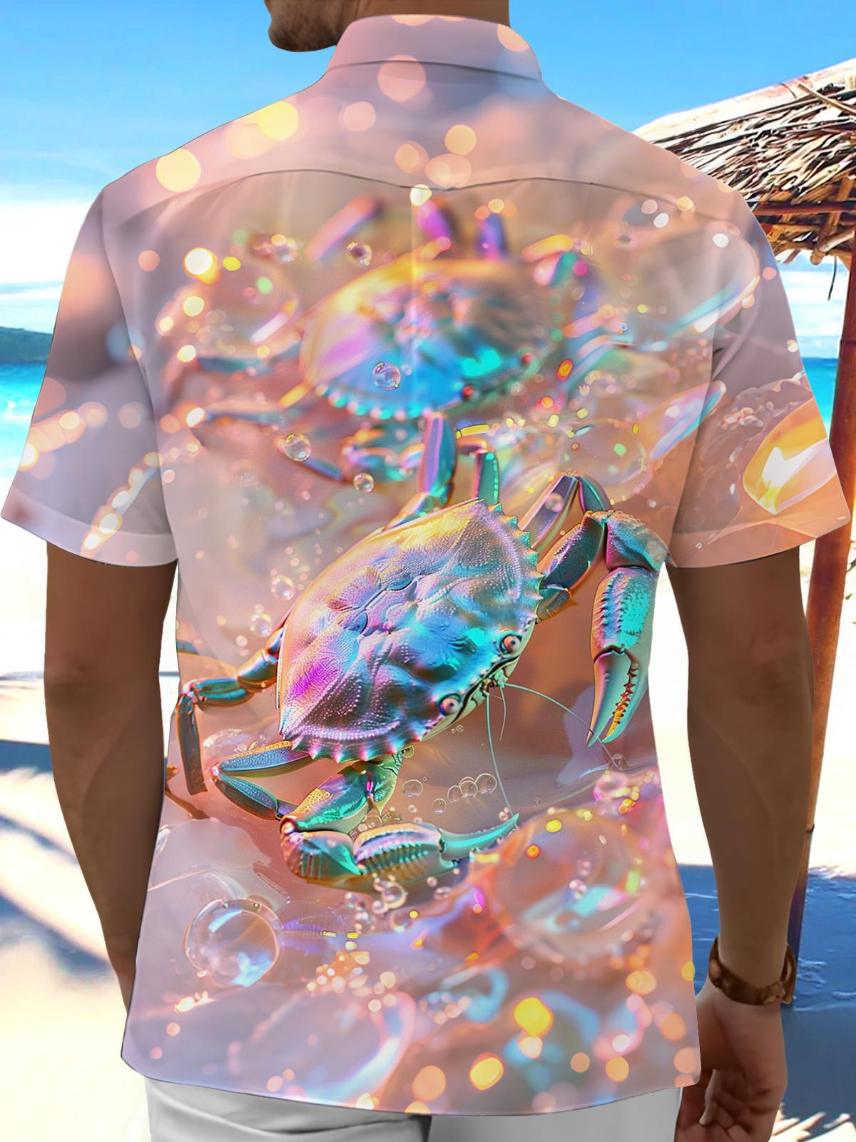 Crab Print Men's Pocket Short Sleeve Shirts